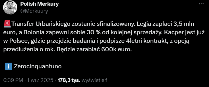 HIT! Tyle Legia ma ZAPŁACIĆ za Kacpra Urbańskiego!